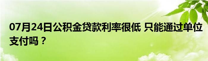 07月24日公积金贷款利率很低 只能通过单位支付吗？