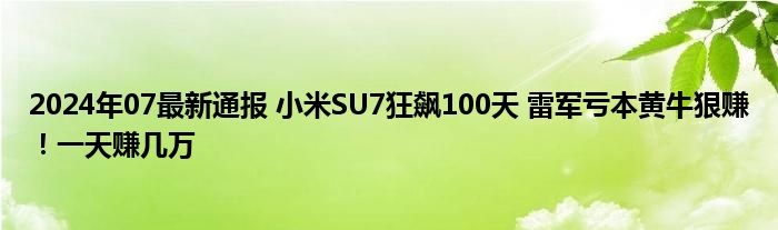 2024年07最新通报 小米SU7狂飙100天 雷军亏本黄牛狠赚！一天赚几万