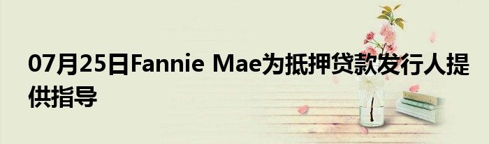 07月25日Fannie Mae为抵押贷款发行人提供指导