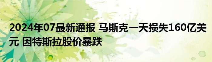 2024年07最新通报 马斯克一天损失160亿美元 因特斯拉股价暴跌