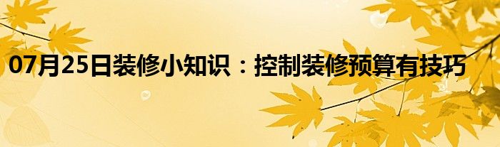 07月25日装修小知识：控制装修预算有技巧