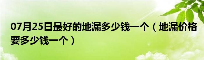 07月25日最好的地漏多少钱一个（地漏价格要多少钱一个）