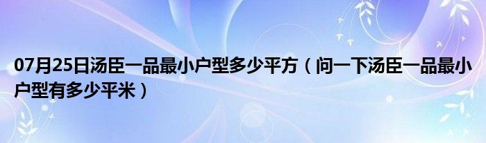 07月25日汤臣一品最小户型多少平方（问一下汤臣一品最小户型有多少平米）