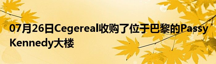 07月26日Cegereal收购了位于巴黎的Passy Kennedy大楼