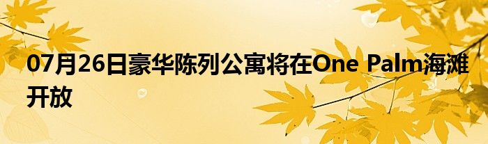 07月26日豪华陈列公寓将在One Palm海滩开放