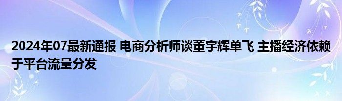 2024年07最新通报 电商分析师谈董宇辉单飞 主播经济依赖于平台流量分发