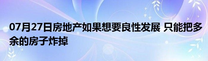 07月27日房地产如果想要良性发展 只能把多余的房子炸掉