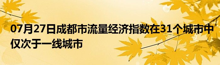 07月27日成都市流量经济指数在31个城市中仅次于一线城市