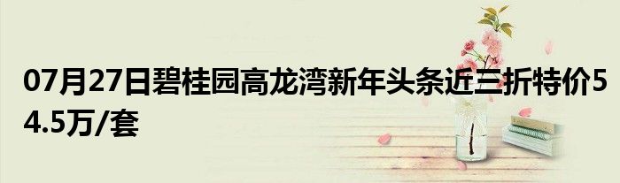 07月27日碧桂园高龙湾新年头条近三折特价54.5万/套