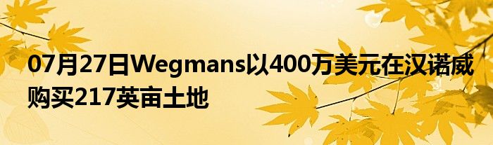 07月27日Wegmans以400万美元在汉诺威购买217英亩土地