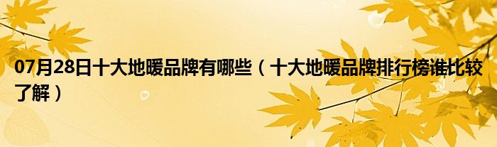 07月28日十大地暖品牌有哪些（十大地暖品牌排行榜谁比较了解）