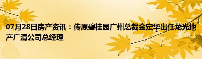 07月28日房产资讯：传原碧桂园广州总裁金定华出任龙光地产广清公司总经理