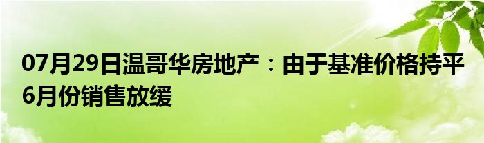 07月29日温哥华房地产：由于基准价格持平 6月份销售放缓