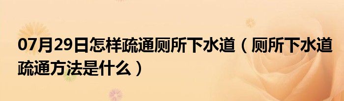 07月29日怎样疏通厕所下水道（厕所下水道疏通方法是什么）