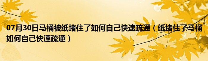 07月30日马桶被纸堵住了如何自己快速疏通（纸堵住了马桶如何自己快速疏通）