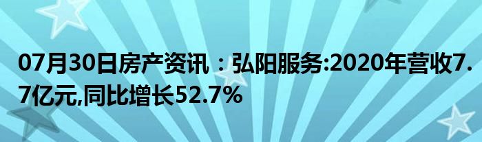 07月30日房产资讯：弘阳服务:2020年营收7.7亿元,同比增长52.7%