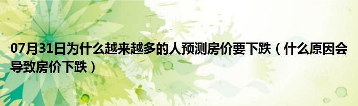 07月31日为什么越来越多的人预测房价要下跌（什么原因会导致房价下跌）