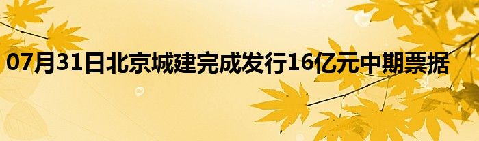 07月31日北京城建完成发行16亿元中期票据