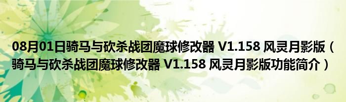 08月01日骑马与砍杀战团魔球修改器 V1.158 风灵月影版（骑马与砍杀战团魔球修改器 V1.158 风灵月影版功能简介）