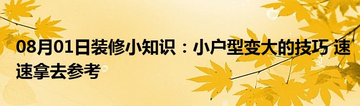 08月01日装修小知识：小户型变大的技巧 速速拿去参考