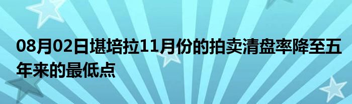 08月02日堪培拉11月份的拍卖清盘率降至五年来的最低点