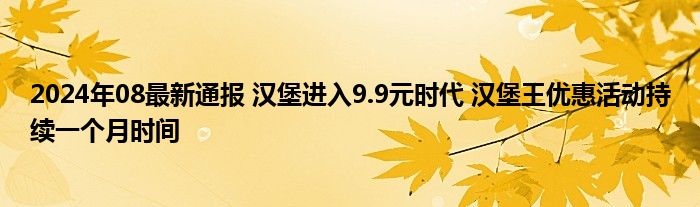 2024年08最新通报 汉堡进入9.9元时代 汉堡王优惠活动持续一个月时间