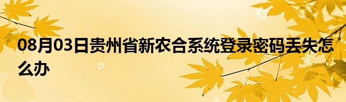 08月03日贵州省新农合系统登录密码丢失怎么办