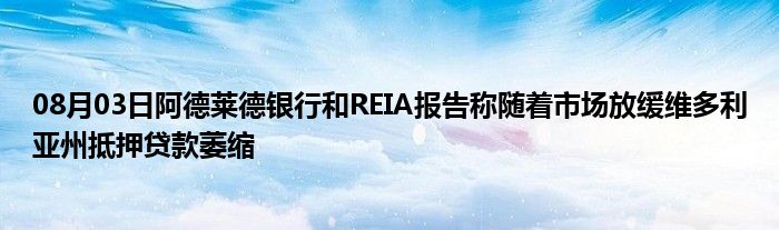 08月03日阿德莱德银行和REIA报告称随着市场放缓维多利亚州抵押贷款萎缩