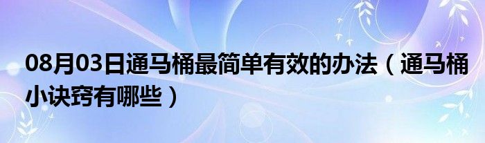 08月03日通马桶最简单有效的办法（通马桶小诀窍有哪些）