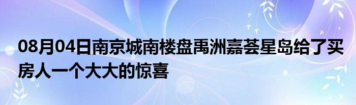 08月04日南京城南楼盘禹洲嘉荟星岛给了买房人一个大大的惊喜