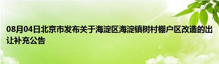 08月04日北京市发布关于海淀区海淀镇树村棚户区改造的出让补充公告