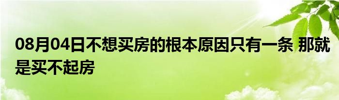 08月04日不想买房的根本原因只有一条 那就是买不起房