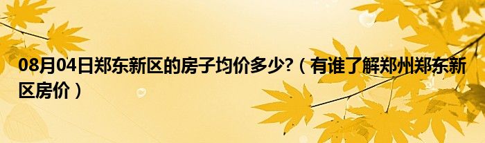 08月04日郑东新区的房子均价多少?（有谁了解郑州郑东新区房价）