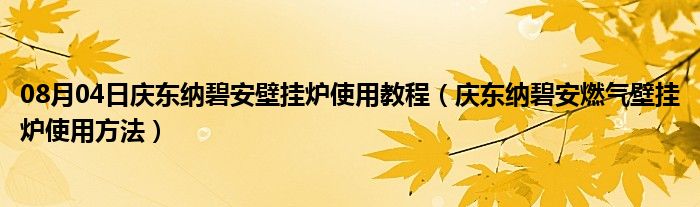 08月04日庆东纳碧安壁挂炉使用教程（庆东纳碧安燃气壁挂炉使用方法）