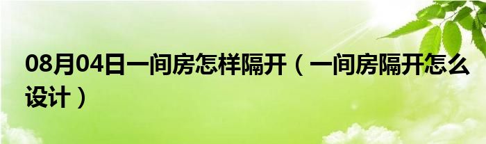 08月04日一间房怎样隔开（一间房隔开怎么设计）