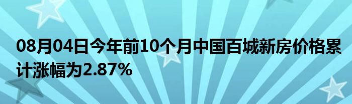 08月04日今年前10个月中国百城新房价格累计涨幅为2.87%