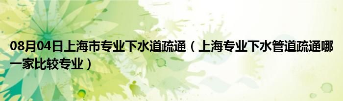 08月04日上海市专业下水道疏通（上海专业下水管道疏通哪一家比较专业）