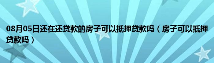 08月05日还在还贷款的房子可以抵押贷款吗（房子可以抵押贷款吗）