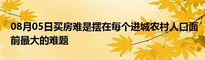 08月05日买房难是摆在每个进城农村人口面前最大的难题