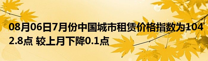 08月06日7月份中国城市租赁价格指数为1042.8点 较上月下降0.1点