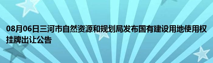 08月06日三河市自然资源和规划局发布国有建设用地使用权挂牌出让公告