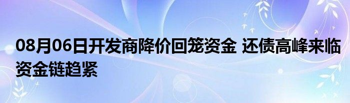 08月06日开发商降价回笼资金 还债高峰来临资金链趋紧