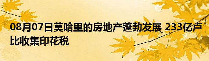 08月07日莫哈里的房地产蓬勃发展 233亿卢比收集印花税