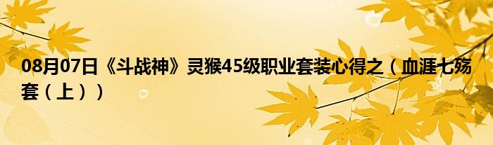 08月07日《斗战神》灵猴45级职业套装心得之（血涯七殇套（上））