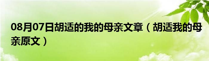 08月07日胡适的我的母亲文章（胡适我的母亲原文）