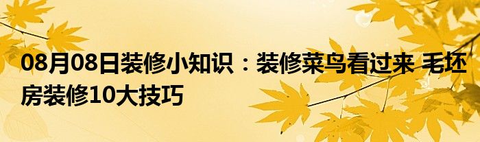 08月08日装修小知识：装修菜鸟看过来 毛坯房装修10大技巧