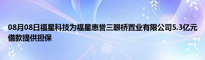 08月08日福星科技为福星惠誉三眼桥置业有限公司5.3亿元借款提供担保