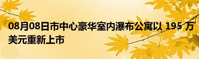 08月08日市中心豪华室内瀑布公寓以 195 万美元重新上市