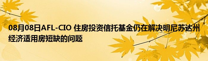 08月08日AFL-CIO 住房投资信托基金仍在解决明尼苏达州经济适用房短缺的问题