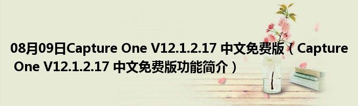 08月09日Capture One V12.1.2.17 中文免费版（Capture One V12.1.2.17 中文免费版功能简介）